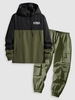2 Pièces Veste à Capuche Bicolore Zippée avec Pantalon de Jogging Techwear Taille unique Vert profond