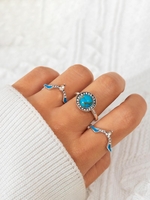 3 Pièces Bagues Empilables Strass Turquoise