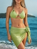 3 Pièces Ensemble de Bikini Brillant Embelli de Corde avec Paréo Semi-Transparent Taille unique Vert