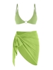 3 Pièces Ensemble de Bikini de Plage Anneau en O à Cordon et Sarong Métallique Taille unique Vert