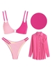 3 Pièces Ensemble de Bikini Texturé Bicolore à Bretelle Anneau en O et Jupe de Plage Longue Taille unique Rose clair