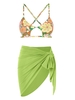 3 Pièces Ensemble de Maillot de Bain Bikini à Imprimé Fleuri en Forme D