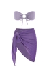 3 Pièces Ensemble de Maillot de Bain Bikini Bandeau Sarong de Plage à Paillettes S Violet clair