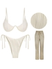 3 Pièces Ensemble de Maillot de Bain Bikini Côtelé Noué à Côté et Pantalon Cache-maillot Au Crochet Taille unique Café lumière