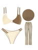 3 Pièces Ensemble de Maillot de Bain Bikini Texturé Anneau en O et Pantalon Cache-maillot Au Crochet Taille unique Café