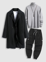 3 Pièces Ensemble de Manteau à Col Roulé Streetwear D