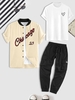 3 Pièces Ensemble de Pantalon Cargo Lettre Cœur Contrasté à Pieds Etroits Streetwear Taille unique Café lumière