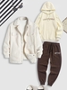 3 Pièces Ensemble de Pantalon de Survêtement Lettre Brodée en Polaire Taille unique Café lumière