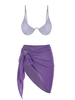 3 Pièces Ensemble de Plage avec Maillot de Bain Bikini Texturé et Sarong Pailletté Taille unique Violet clair