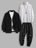 3 Pièces Ensemble de Pull de Base Fourré en Couleur Unie à Col Roulé Veste Polaire Boutonnée avec et Pantalon de Jogging Cargo Taille unique Noir