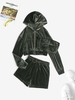 3 Pièces Ensemble de Short à Capuche en Velours M Vert profond