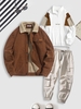 3 Pièces Ensemble de Sweat-shirt Lettre Brodée NEW YORK en Laine Polaire et Pantalon de Jogging Techwear et Veste à Col Montant Taille unique Café