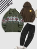 3 Pièces Ensemble Streetwear de Sweat à Capuche Aztèque Ethnique Veste en Velours Côtelé et Pantalon Cargo Taille unique Vert profond