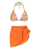 3 Pièces Maillot de Bain Bikini Rétro Triangulaire à Imprimé Floral Noué à Côté Taille unique Orange