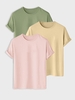 3 Pièces T-shirt de Base Simple à Manches Courtes en Coton à Col Rond L Multi b