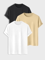 3 Pièces T-shirt de Base Simple à Manches Courtes en Coton à Col Rond S Multi a