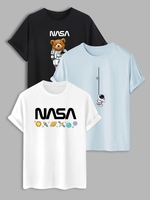 3 Pièces T-shirt Motif de Galaxie Dessin Animé Graphique à Manches Courtes Taille unique