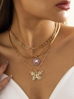 4 Pièces Collier Papillon Cœur Métallique avec Strass