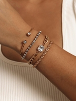 4 Pièces Ensemble de Bracelet Manchette Chaîne Décoré de Strass