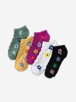 5 Paires de Chaussettes Courtes Motif Fleur Torsadée et Broderie