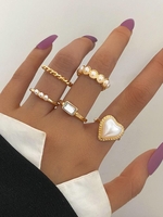 5 Pièces Ensemble de Bagues Incrustées de Perles Fantaisies Style Rétro