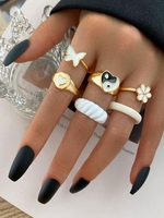 5 Pièces Ensemble de Bagues Papillon Tai Chi Motif de Cœur Y2K