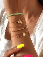 5 Pièces Ensemble de Bracelets Perlés Pendants Superposés Tortue Rond