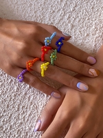 7 Pièces Ensemble de Bague de Vacances Extensible Perlé Coloré