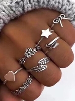 7 Pièces Ensemble de Bagues Fleur Feuille Gaufré Etoile