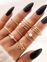 8 Pièces Bagues Incrustées de Perles Fantaisies