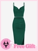 Achetez 1 Obtenez 1 Ensemble de Bikini Gratuit - Ensemble de Top en jersey à Col Bénitier et de Jupe Froncée M Vert