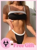 Achetez 1 Obtenez 1 Ensemble de Bikini Gratuit - Maillot de Bain Bikini Découpé Bicolore à Cordon S Noir