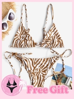 Achetez-en 1 Obtenez 1 Ensemble de Bikini Gratuit - Maillot de Bain Bikini Brassière Zèbre à Corde S Café