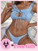 Achetez-en 1 Obtenez 1 Ensemble de Bikini Gratuit - Maillot de Bain Bikini Découpé à Volants à Corde S Bleu clair