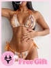 Achetez-en 1 Obtenez 1 Ensemble de Bikini Gratuit - Maillot de Bain Bikini en Pagne Côtelé à Dos Nu en Peau de Serpent M Orange foncé