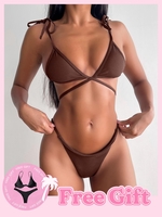 Achetez-en 1 Obtenez-en 1 Ensemble de Bikini Gratuit - Ensemble de Bikini Côtelé à Epaule Nouée S Café profond