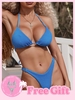 Achetez-en 1 Obtenez-en 1 Ensemble de Bikini Gratuit - Ensemble de Bikini Plissé Triangle à Col Halter L Bleu