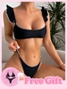Achetez-en 1 Obtenez-en 1 Ensemble de Bikini Gratuit - Maillot de Bain Bikini Cousu Anneau en O à Cordon à Volants S Noir