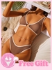 Achetez-en 1 Obtenez-en 1 Ensemble de Bikini Gratuit - Maillot de Bain Bikini Texturé Contrasté Anneau en O M Café profond