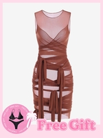 Achetez-en 1 Obtenez-en 1 Ensemble de Bikini Gratuit - Robe Bandage en Maille Transparente S Café