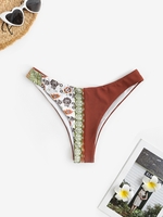 Bas de Bikini à Imprimé Fleur Côtelé à Lacets S Café profond
