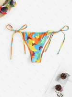 Bas de Bikini à Imprimé Papillon en Blocs de Couleurs Ajustable M