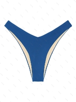 Bas de Bikini Côtelé Bicolore à Coupe Haute M Bleu profond