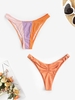 Bas de Bikini Côtelé Noué en Blocs de Couleurs à Jambe Haute à Volants Taille unique Multi a