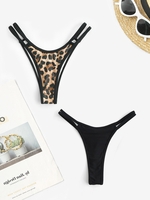 Bas de Bikini Thong à Imprimé Léopard à Coupe Haute Taille unique Multi a
