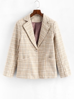 Blazer à Carreaux à Un Bouton avec Poche en Tweed L Café lumière