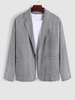 Blazer à Imprimé Grille Boutonné avec Faux Boutons Poche L Noir