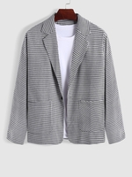 Blazer à Imprimé Grille Boutonné avec Faux Boutons Poche L Noir