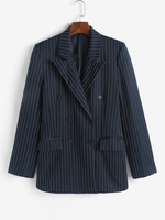 Blazer à Rayure Fine Matelassé avec Poche Cachée Double Bouton d