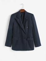 Blazer à Rayure Fine Matelassé avec Poche Cachée M Bleu profond